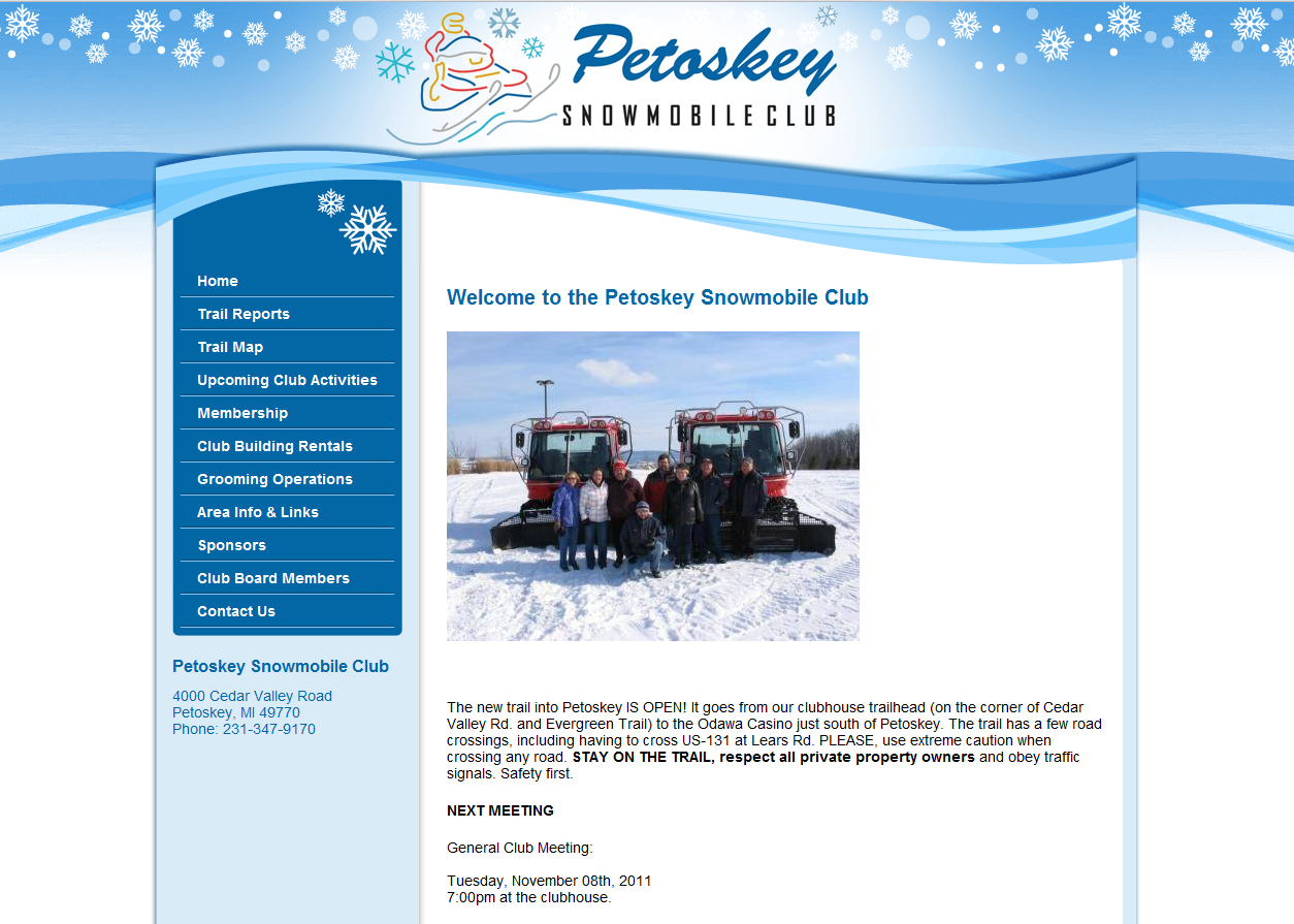 snowmobile club website design and theme
