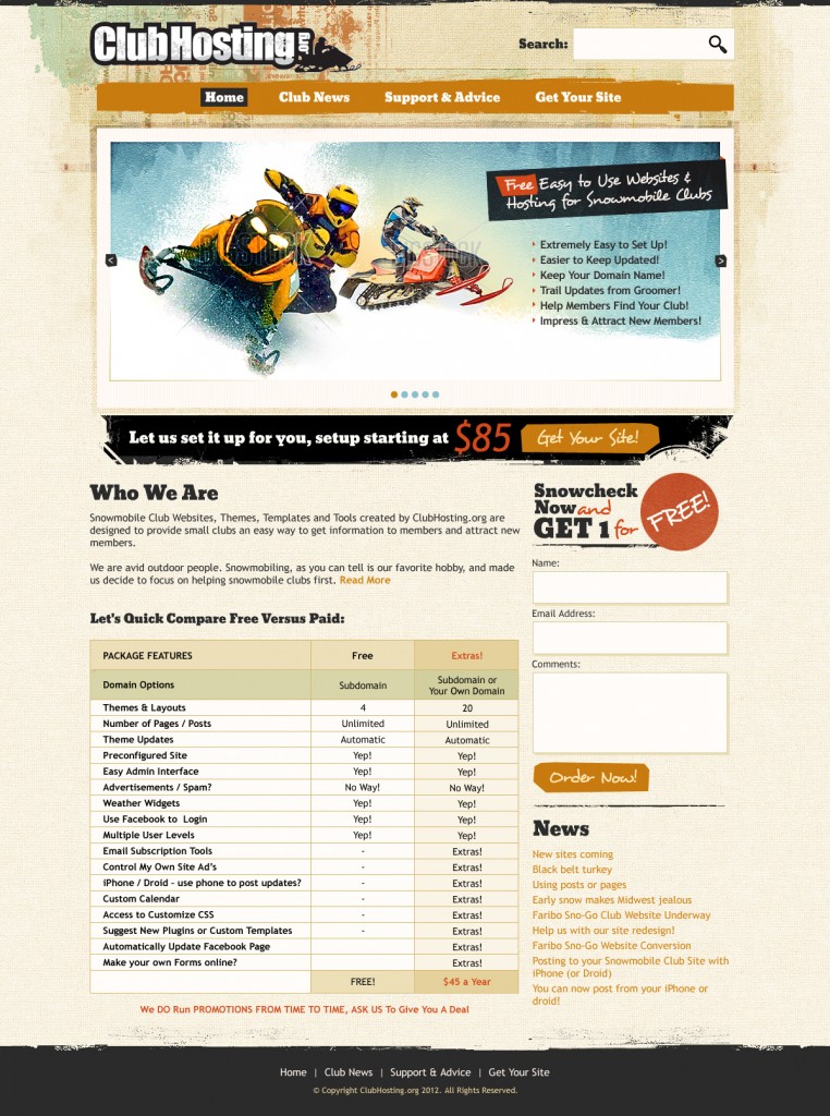 our new snowmobile club website theme & template design